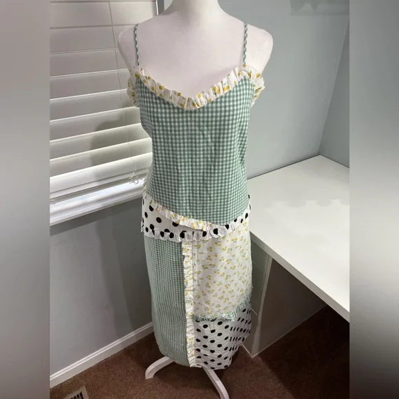 English Factory Green and White Patchwork Maxi Dress - Picture 2 of 8